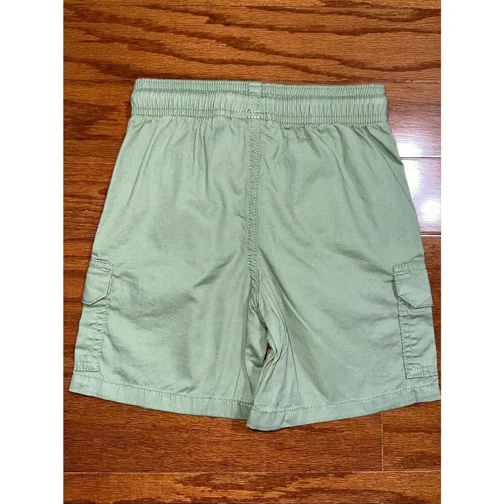 NWT The Children's Place Boys Green Pull On Cotton Cargo Shorts Size 4T